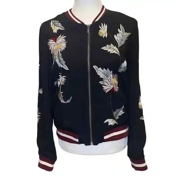 Anthropology Elevenses Solstice Embroidered Floral Bomber Jacket Size Small - Picture 4 of 15